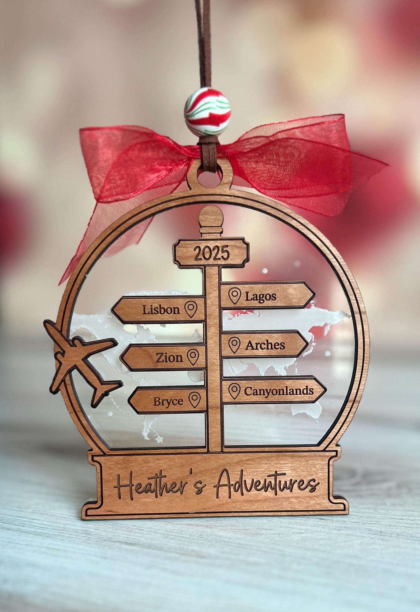 Personalized Travel Adventure Christmas Ornament, Custom Gift for World Traveler, Destination, Traveling, Vacation Keepsake, Travel Gift