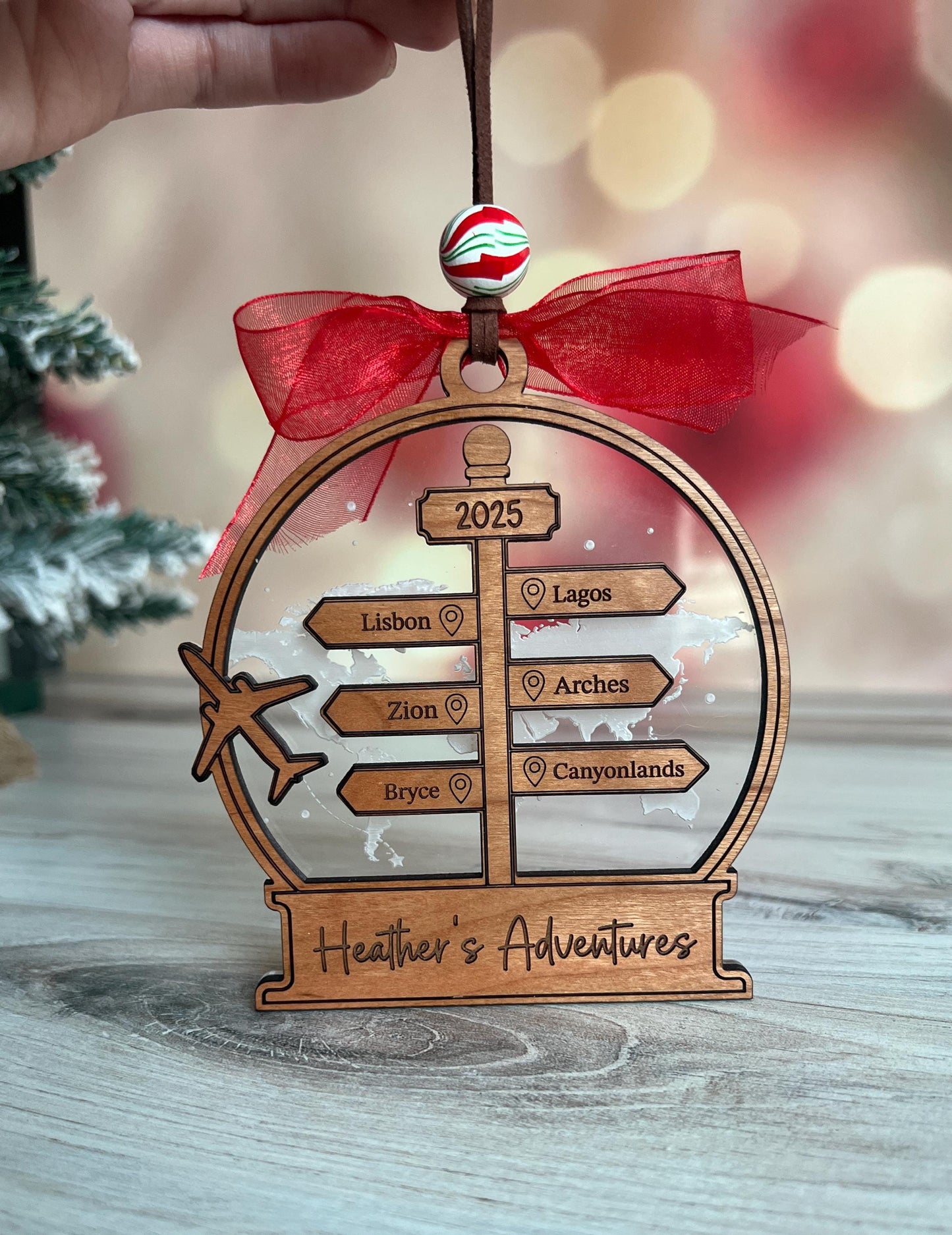 Personalized Travel Adventure Christmas Ornament, Custom Gift for World Traveler, Destination, Traveling, Vacation Keepsake, Travel Gift