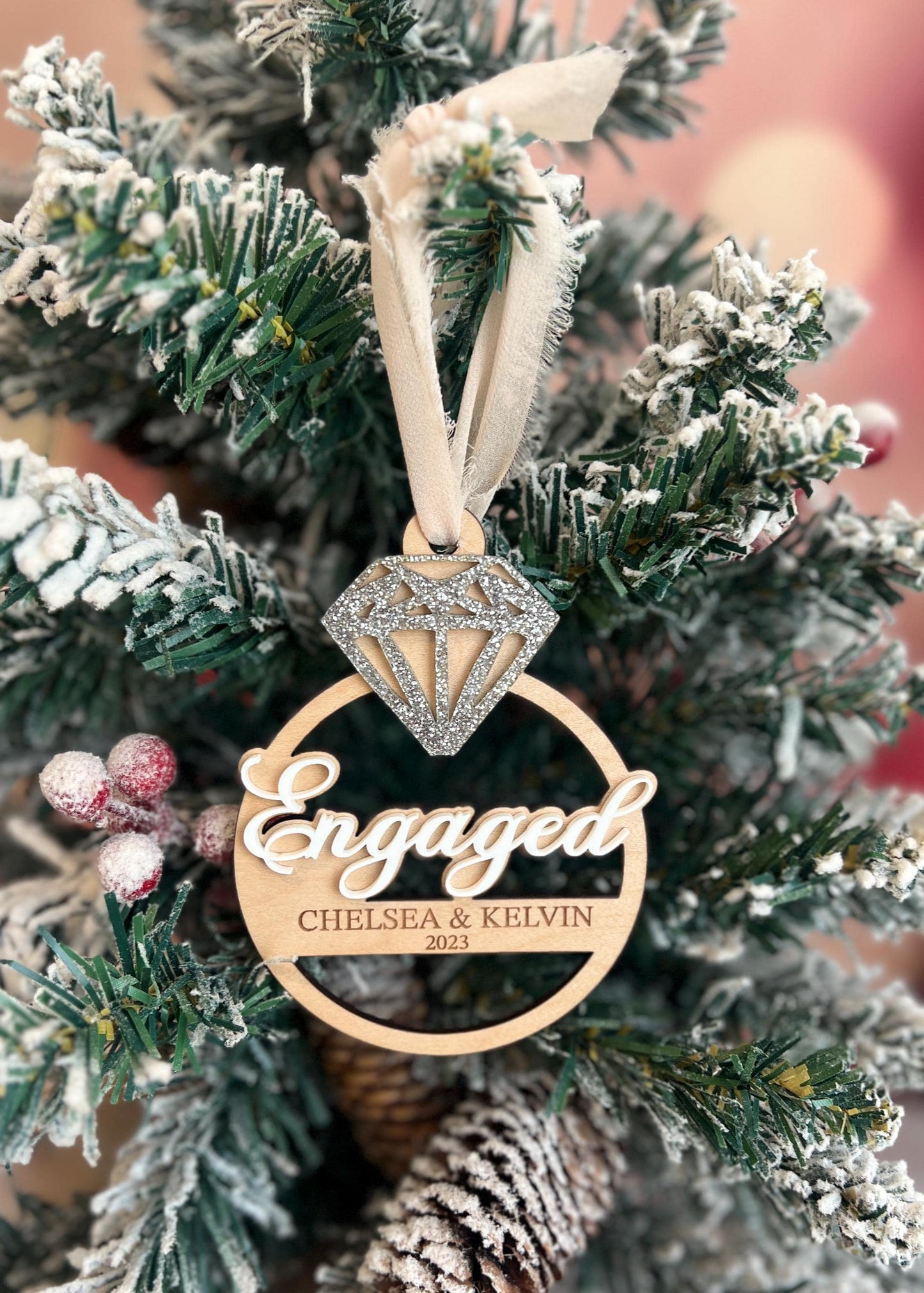 Personalized Engaged Christmas Ornament, Newly Engaged Gift, Just Engaged Gifts, First Christmas Engaged, Custom Engagement Keepsake Gifts