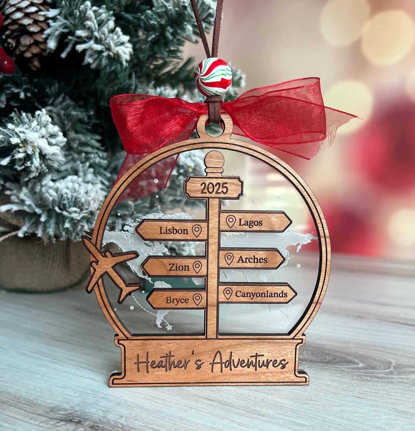 Personalized Travel Adventure Christmas Ornament, Custom Gift for World Traveler, Destination, Traveling, Vacation Keepsake, Travel Gift