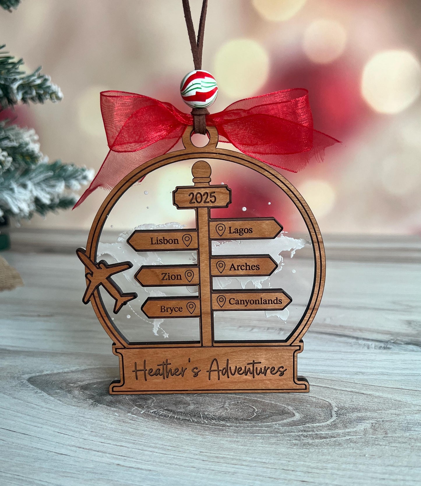 Personalized Travel Adventure Christmas Ornament, Custom Gift for World Traveler, Destination, Traveling, Vacation Keepsake, Travel Gift