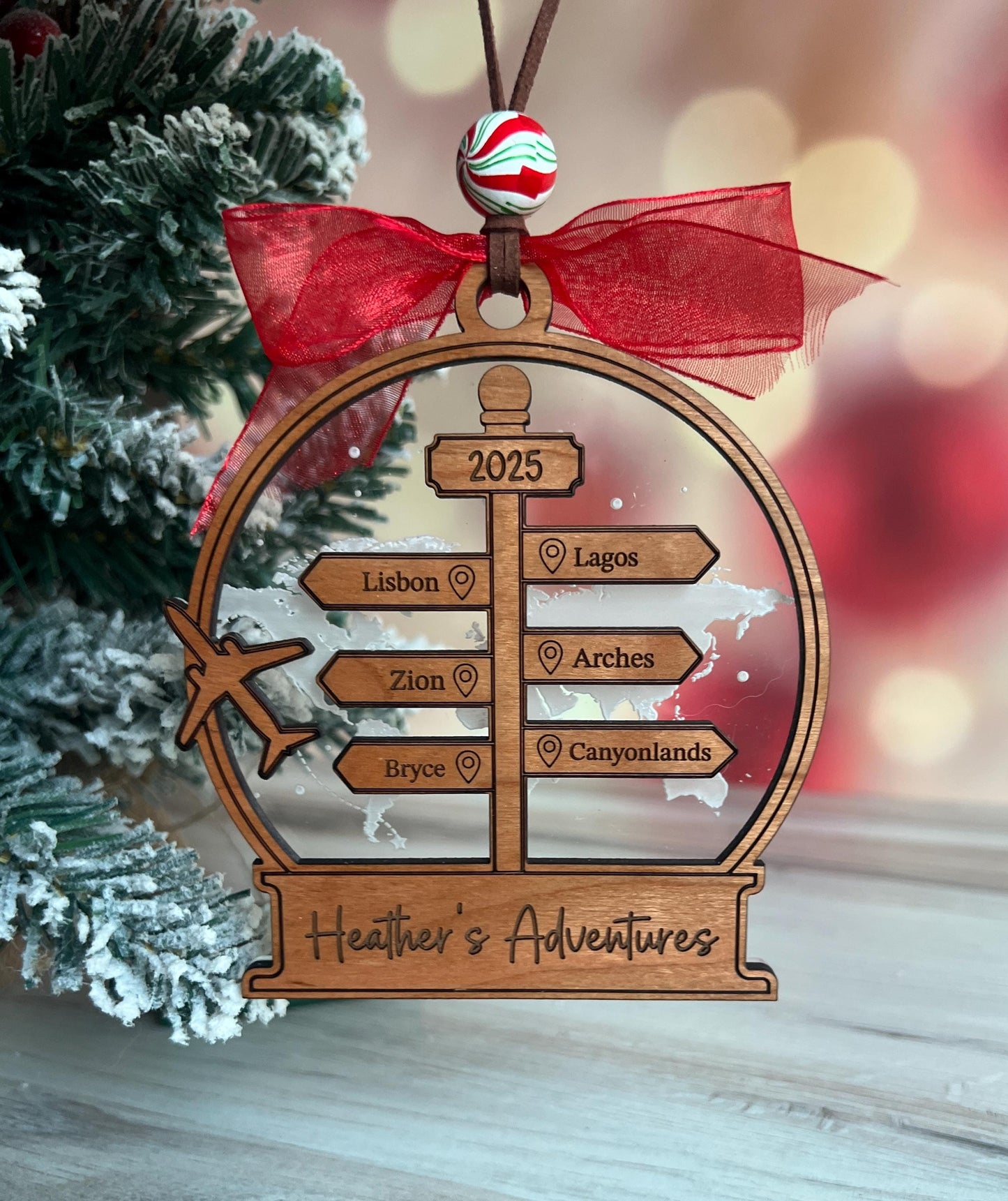 Personalized Travel Adventure Christmas Ornament, Custom Gift for World Traveler, Destination, Traveling, Vacation Keepsake, Travel Gift