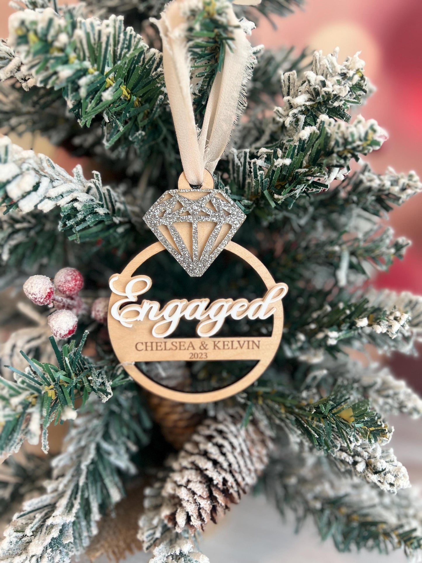 Personalized Engaged Christmas Ornament, Newly Engaged Gift, Just Engaged Gifts, First Christmas Engaged, Custom Engagement Keepsake Gifts