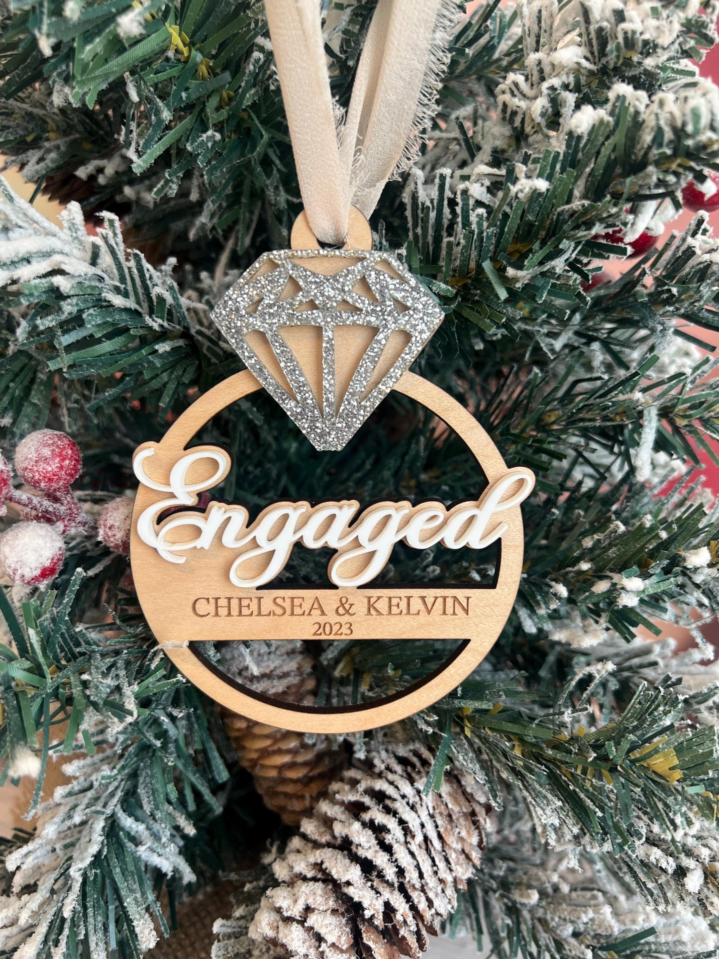 Personalized Engaged Christmas Ornament, Newly Engaged Gift, Just Engaged Gifts, First Christmas Engaged, Custom Engagement Keepsake Gifts