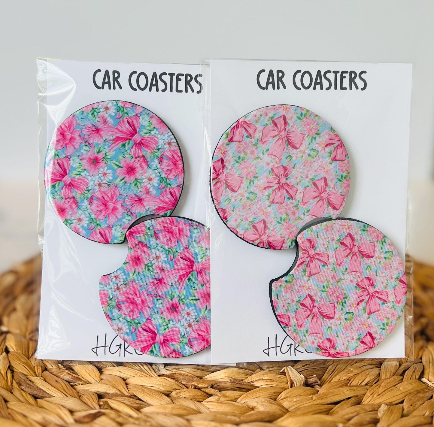 Preppy Coquette Bow Car Coaster Set, Gift for Her, Car Accessories, Cup Holder Decor, Trucks & SUVs, Stylish Drink Accessories