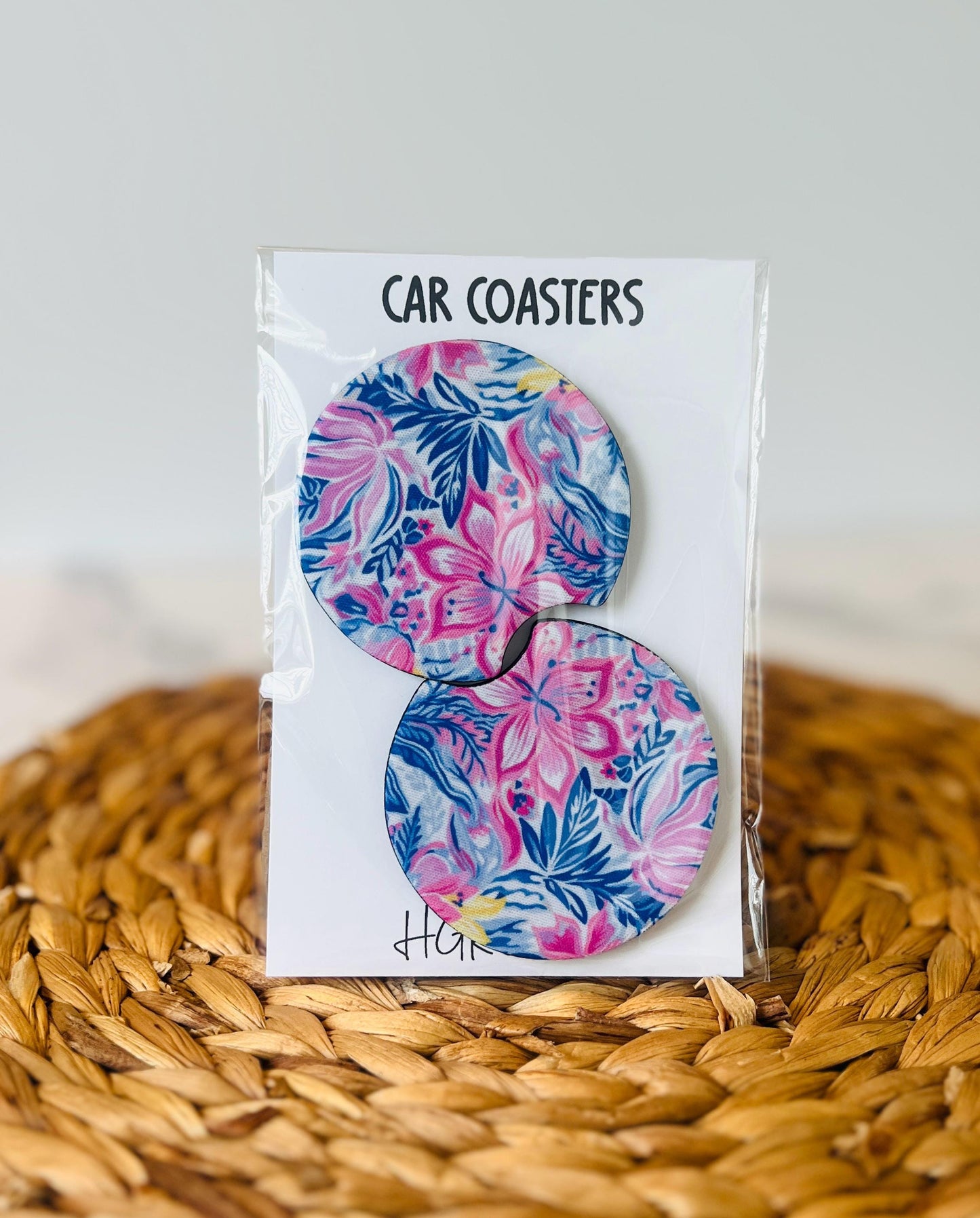 Preppy Floral Car Coaster Set, Gift for Her, Car Accessories, Cup Holder Decor, Trucks & SUVs, Stylish Drink Accessories