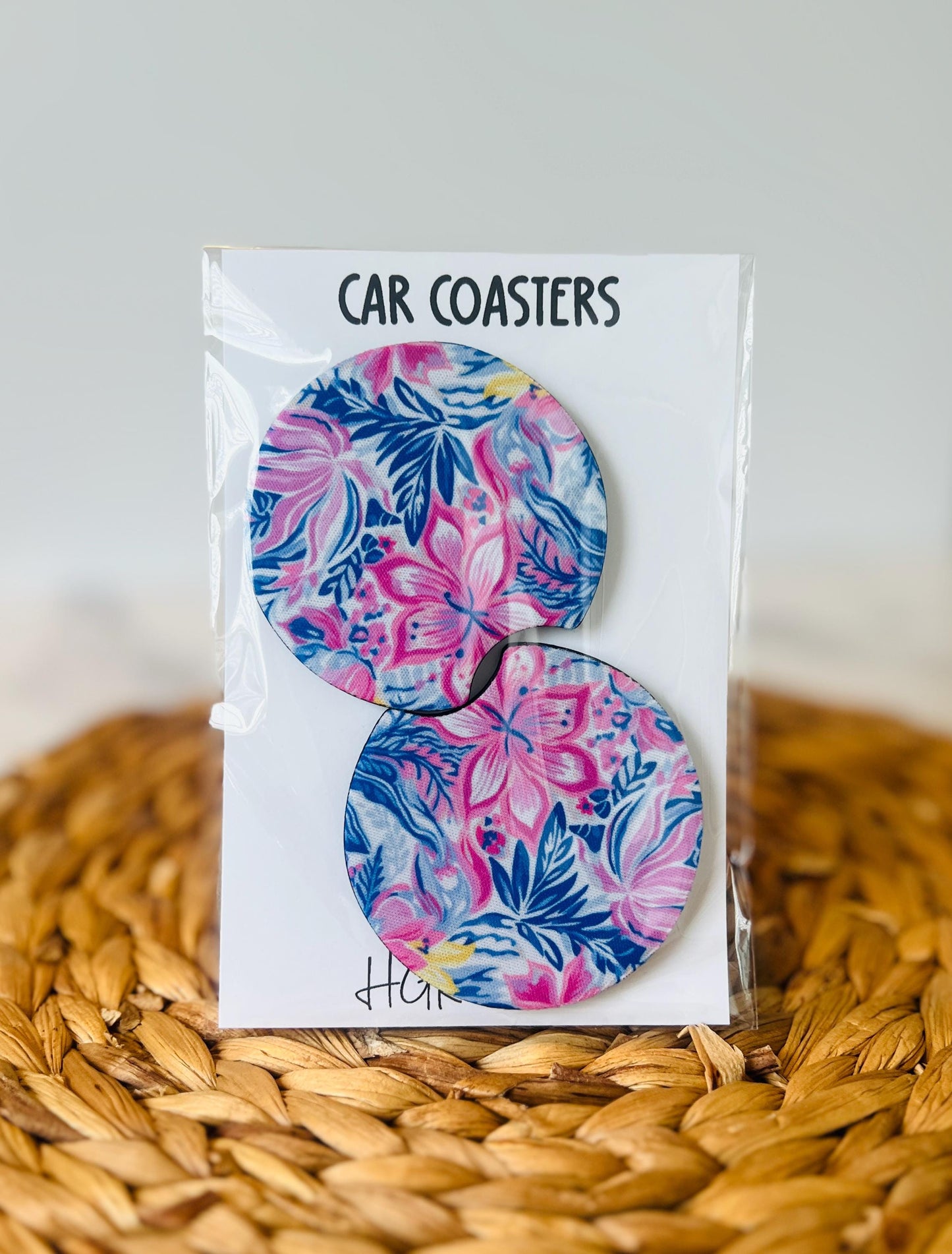 Preppy Floral Car Coaster Set, Gift for Her, Car Accessories, Cup Holder Decor, Trucks & SUVs, Stylish Drink Accessories