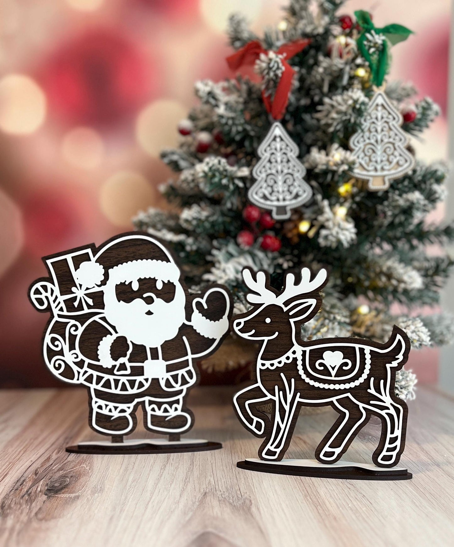 Christmas Shelf Decor Indoor, Wooden Santa Shelf Sitter, Reindeer & Tree Sets, Holiday Mantel Decor