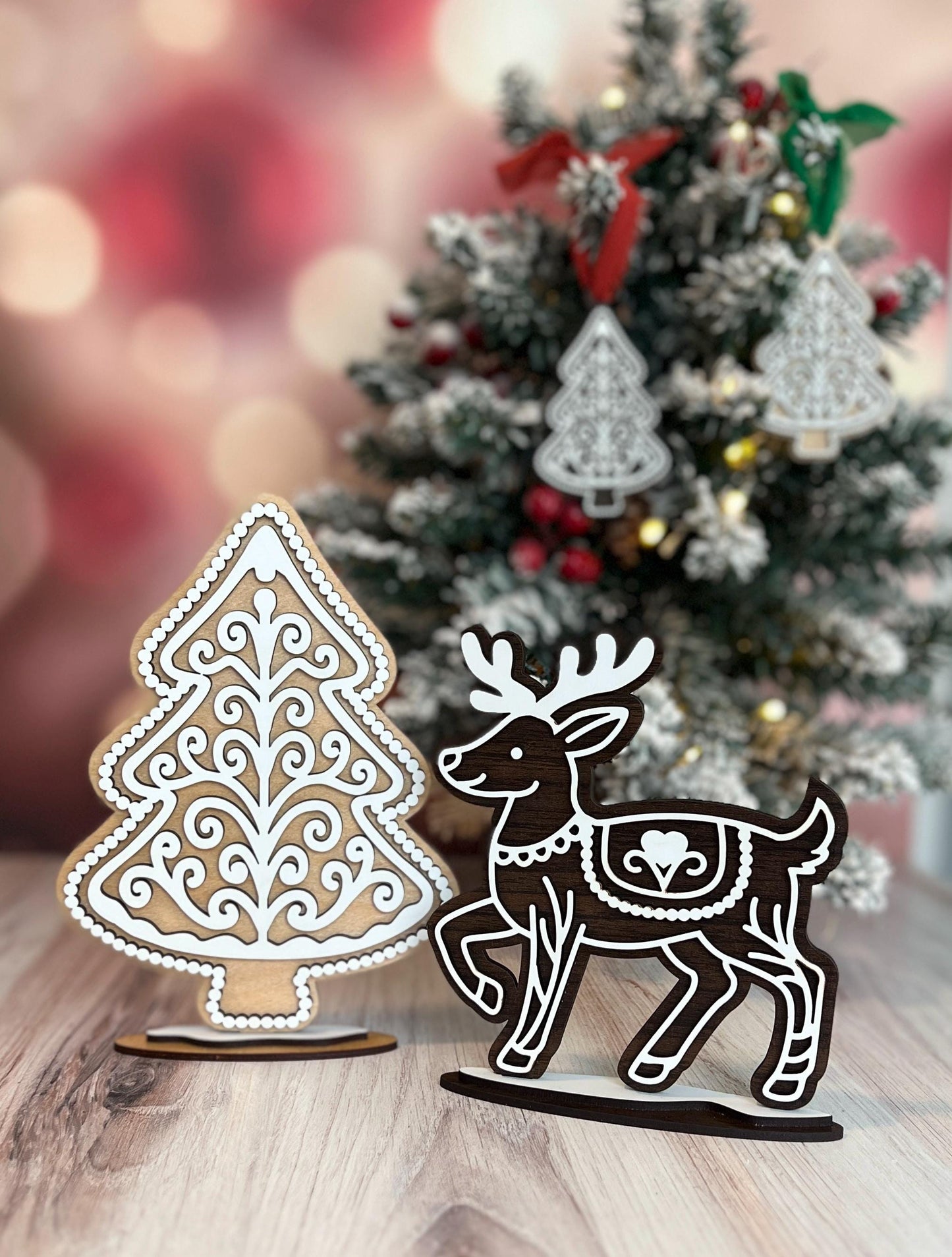 Christmas Shelf Decor Indoor, Wooden Santa Shelf Sitter, Reindeer & Tree Sets, Holiday Mantel Decor