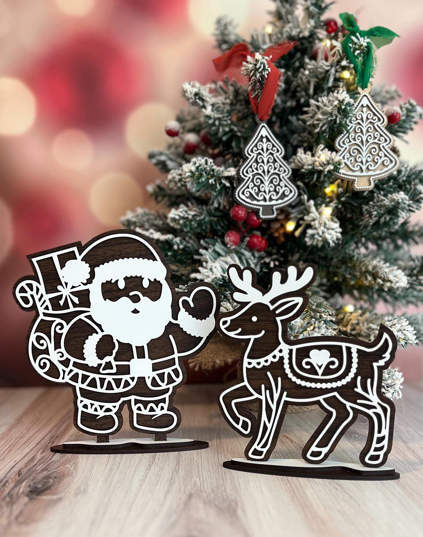 Christmas Shelf Decor Indoor, Wooden Santa Shelf Sitter, Reindeer & Tree Sets, Holiday Mantel Decor
