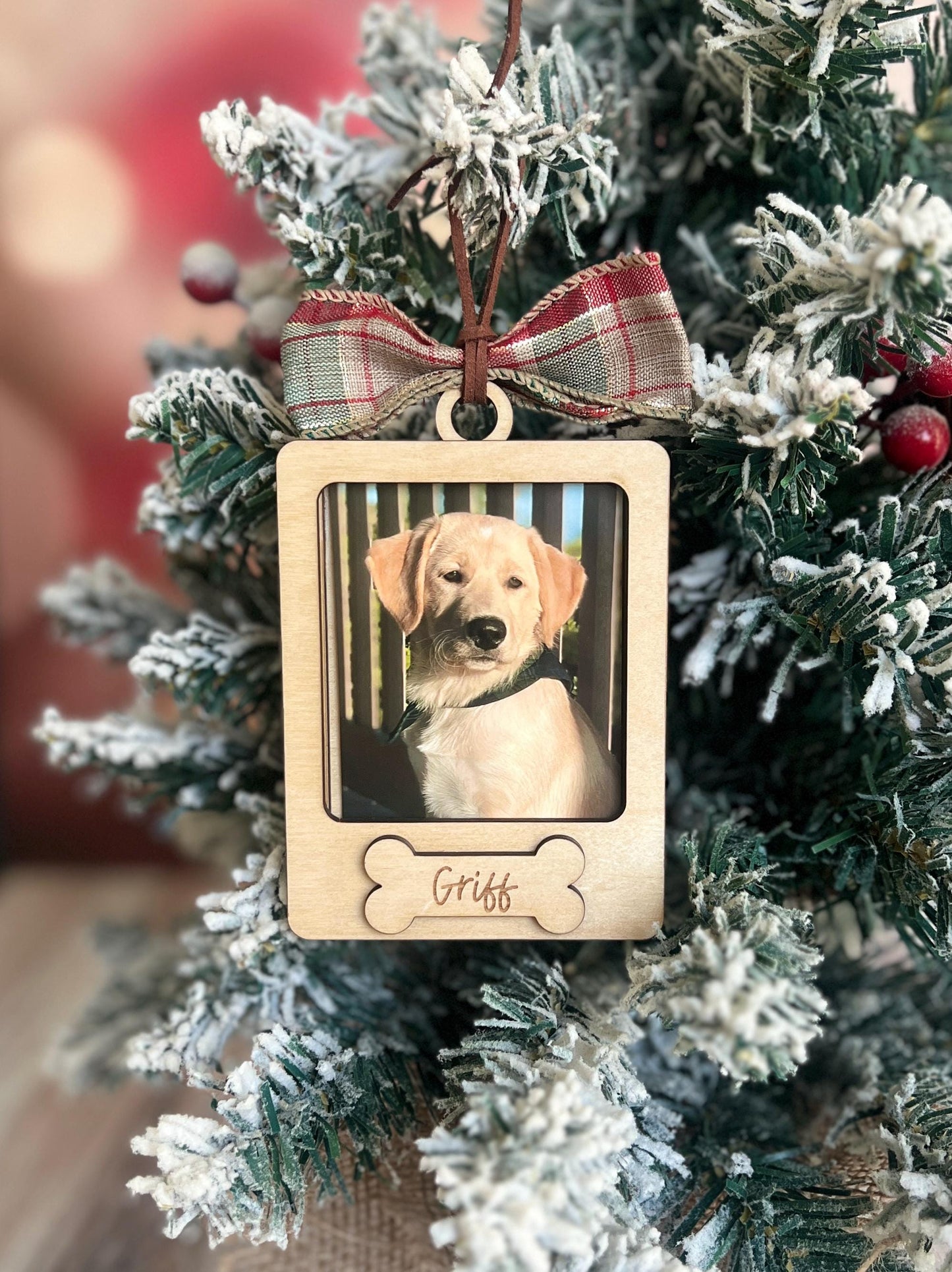 Personalized Pet Photo Frame Ornament, Custom Dog Name Christmas Ornament, Dog Lover Gift, Dog Mom, New Puppy Present, Pet Memorial Gift
