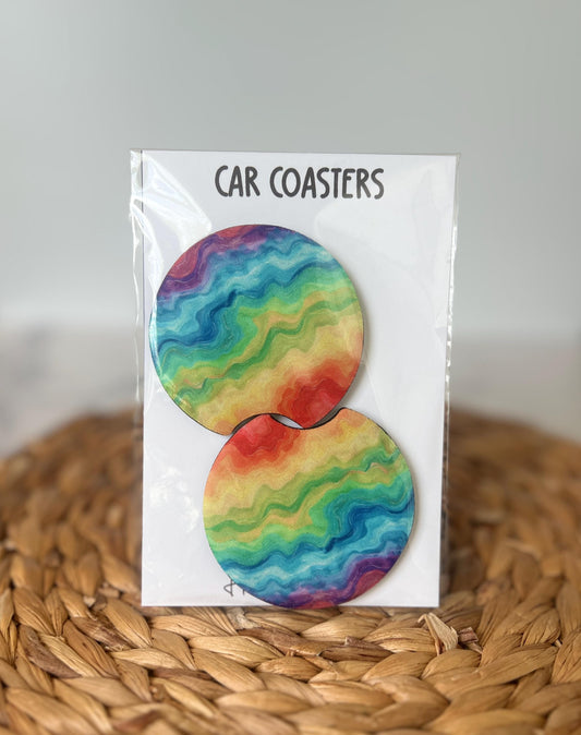 Pride Car Coaster Set, Rainbow & Transgender LGBTQ, Car Accessories