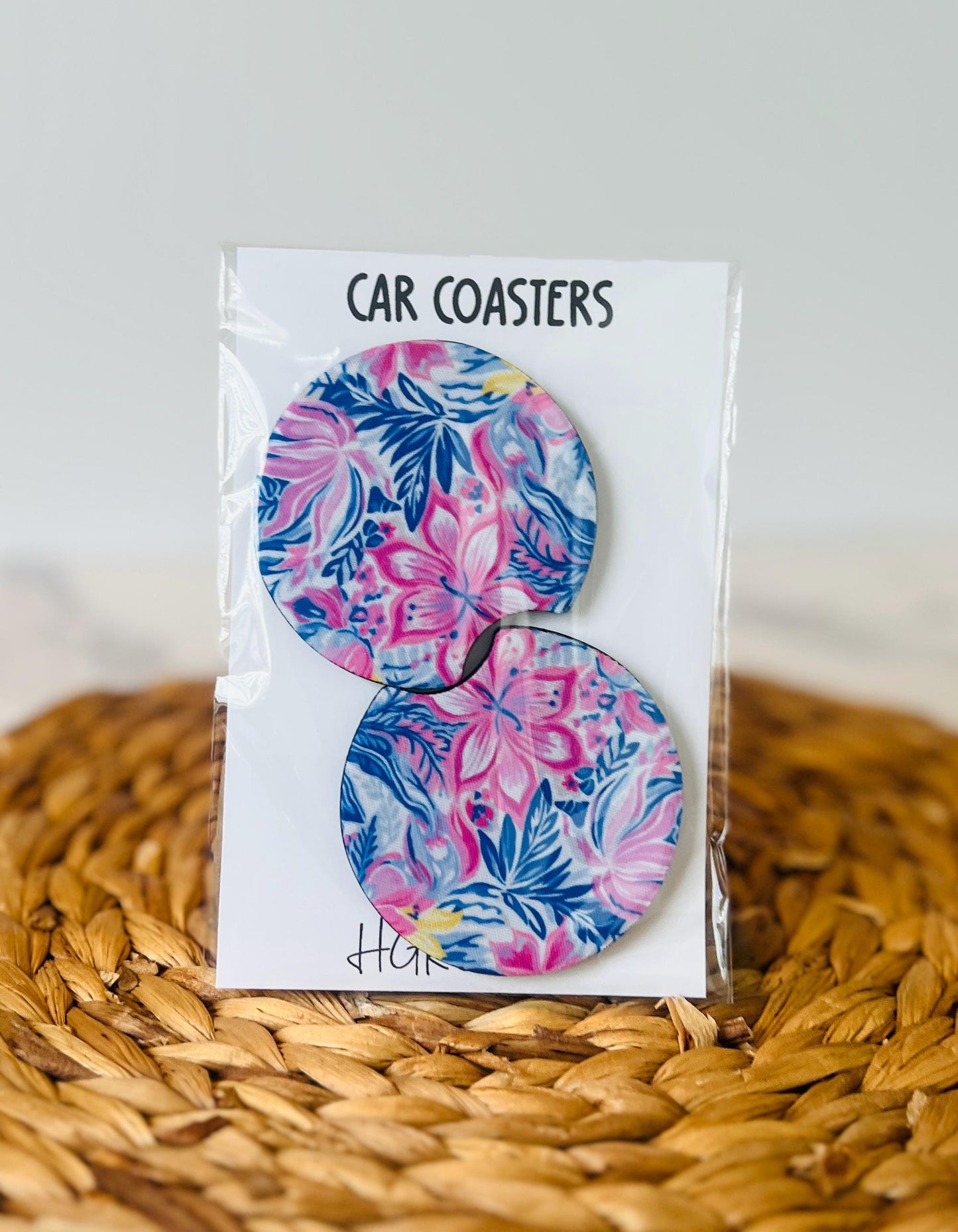 Preppy Floral Car Coaster Set, Gift for Her, Car Accessories, Cup Holder Decor, Trucks & SUVs, Stylish Drink Accessories