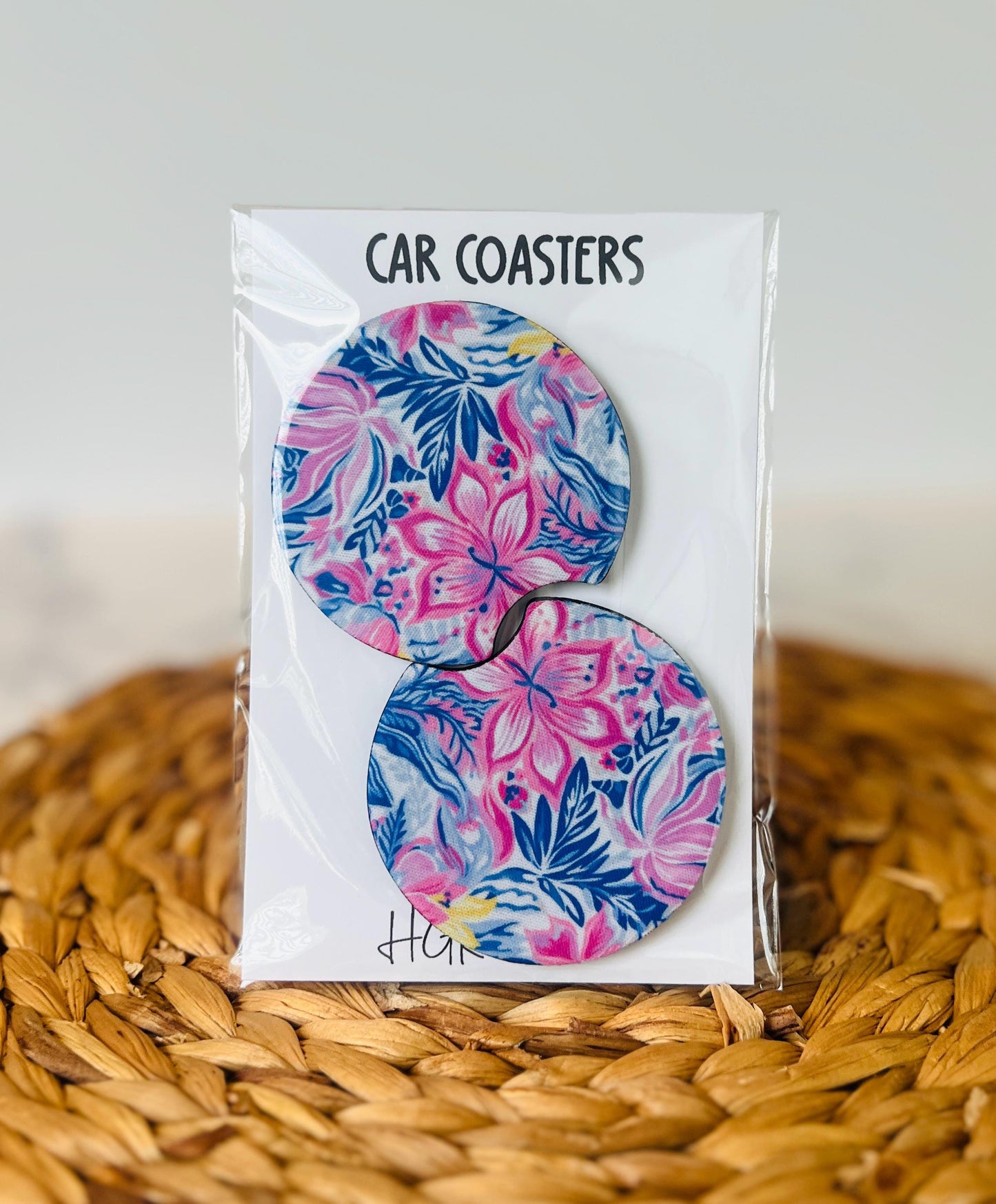 Preppy Floral Car Coaster Set, Gift for Her, Car Accessories, Cup Holder Decor, Trucks & SUVs, Stylish Drink Accessories