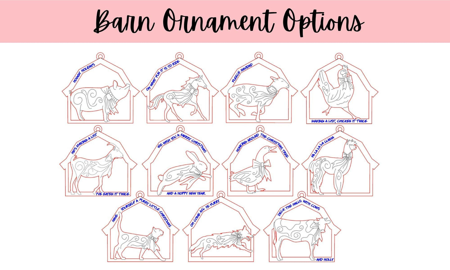 Barnyard Animal Ornaments, Farmhouse Present, Pig, Duck, Goat, Cow, Horse, Llama, Cat, Sheep, Chicken, Rabbit, and Dog, Pet Lover Gifts