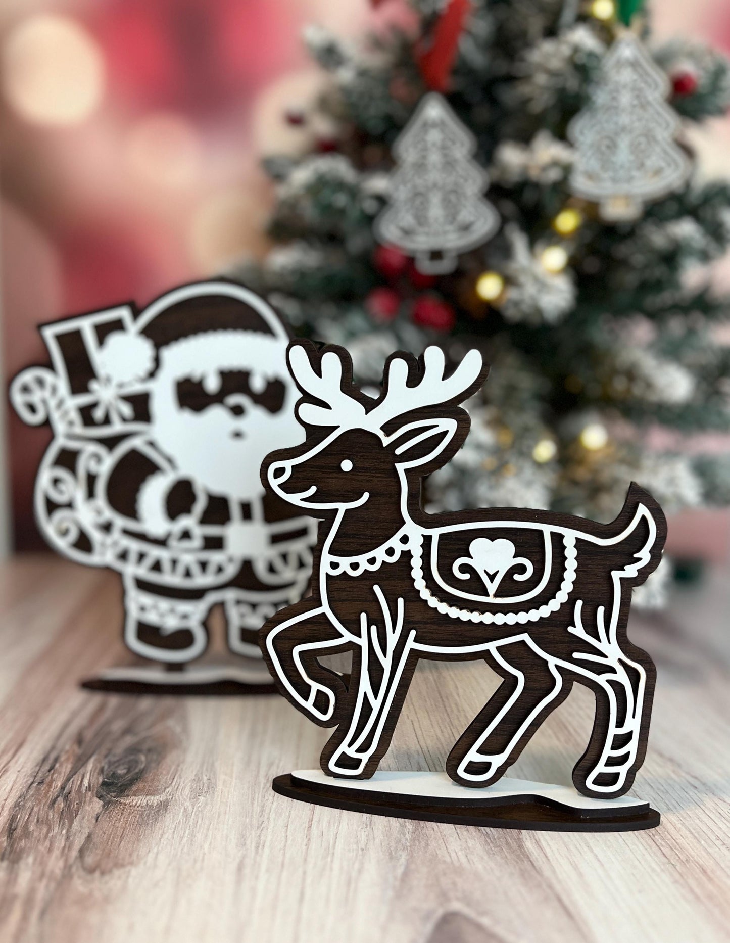 Christmas Shelf Decor Indoor, Wooden Santa Shelf Sitter, Reindeer & Tree Sets, Holiday Mantel Decor