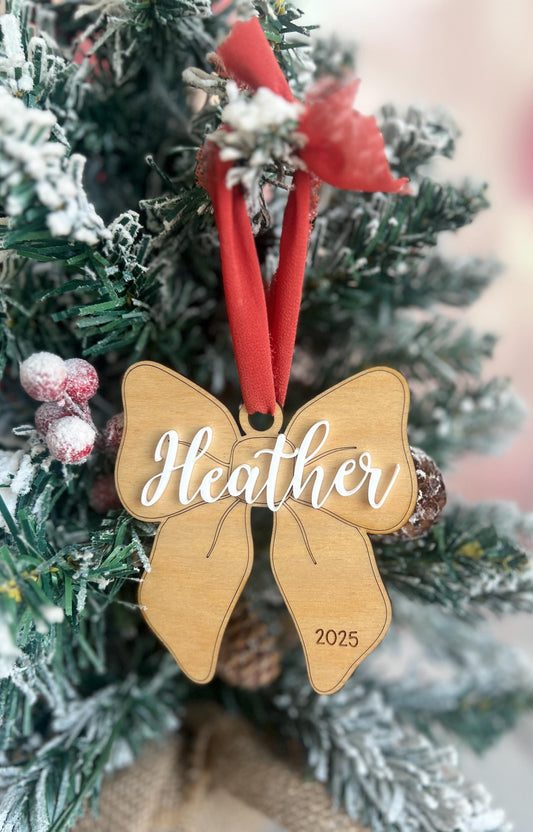 Personalized Coquette Bow Ornament, Christmas Gift for Her, Custom Name Tag, Christmas Decor, Bestie Present