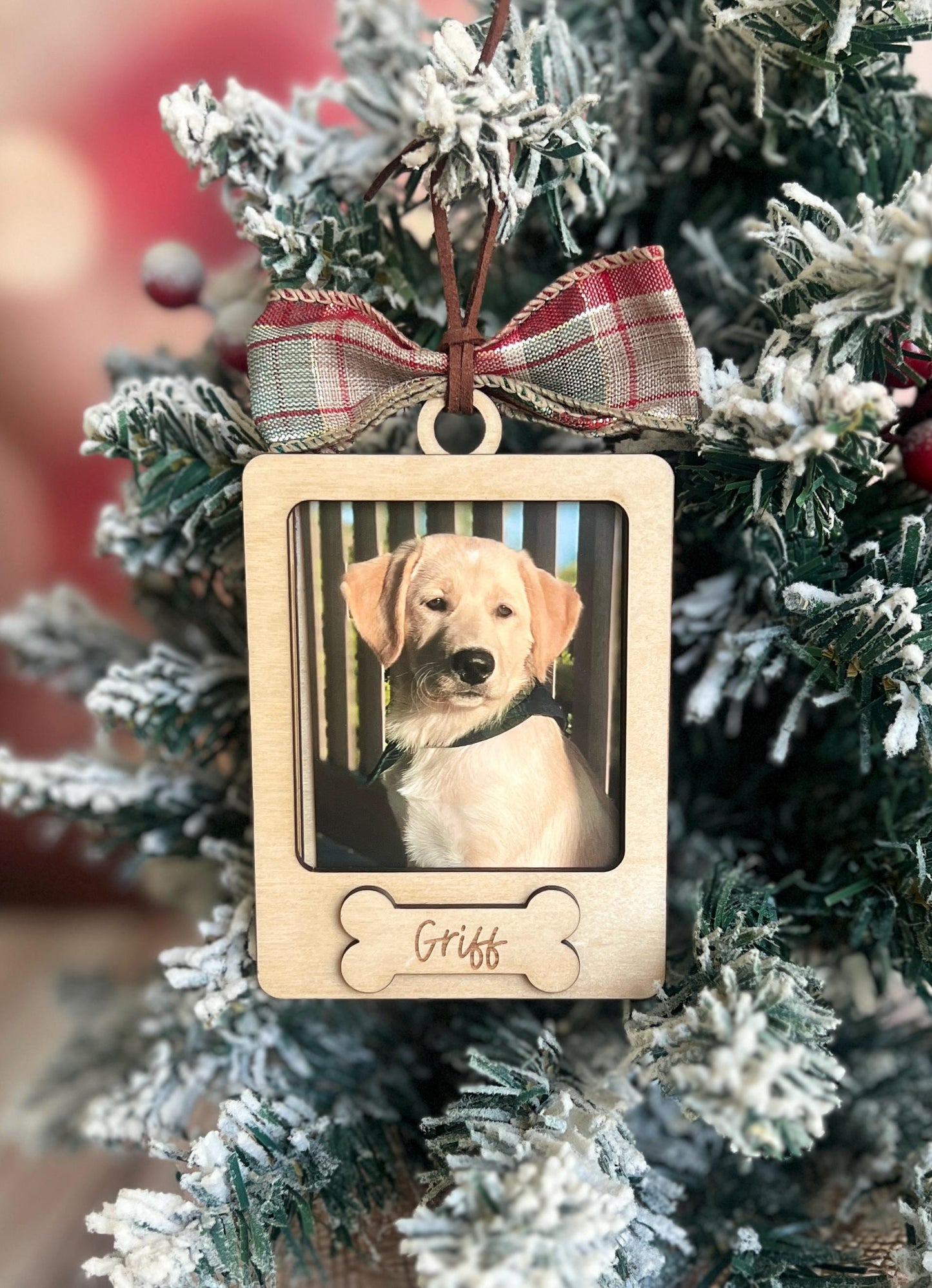 Personalized Pet Photo Frame Ornament, Custom Dog Name Christmas Ornament, Dog Lover Gift, Dog Mom, New Puppy Present, Pet Memorial Gift
