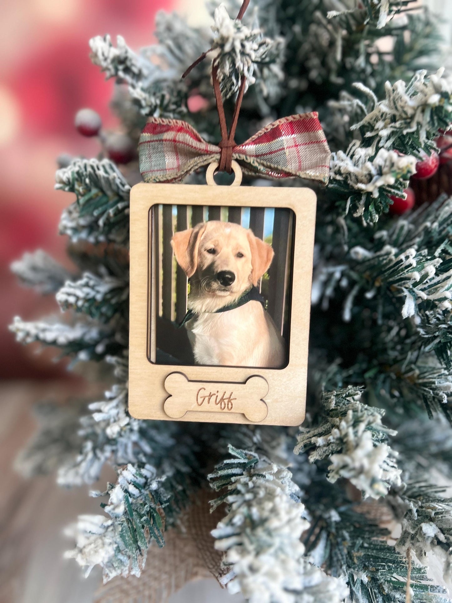 Personalized Pet Photo Frame Ornament, Custom Dog Name Christmas Ornament, Dog Lover Gift, Dog Mom, New Puppy Present, Pet Memorial Gift
