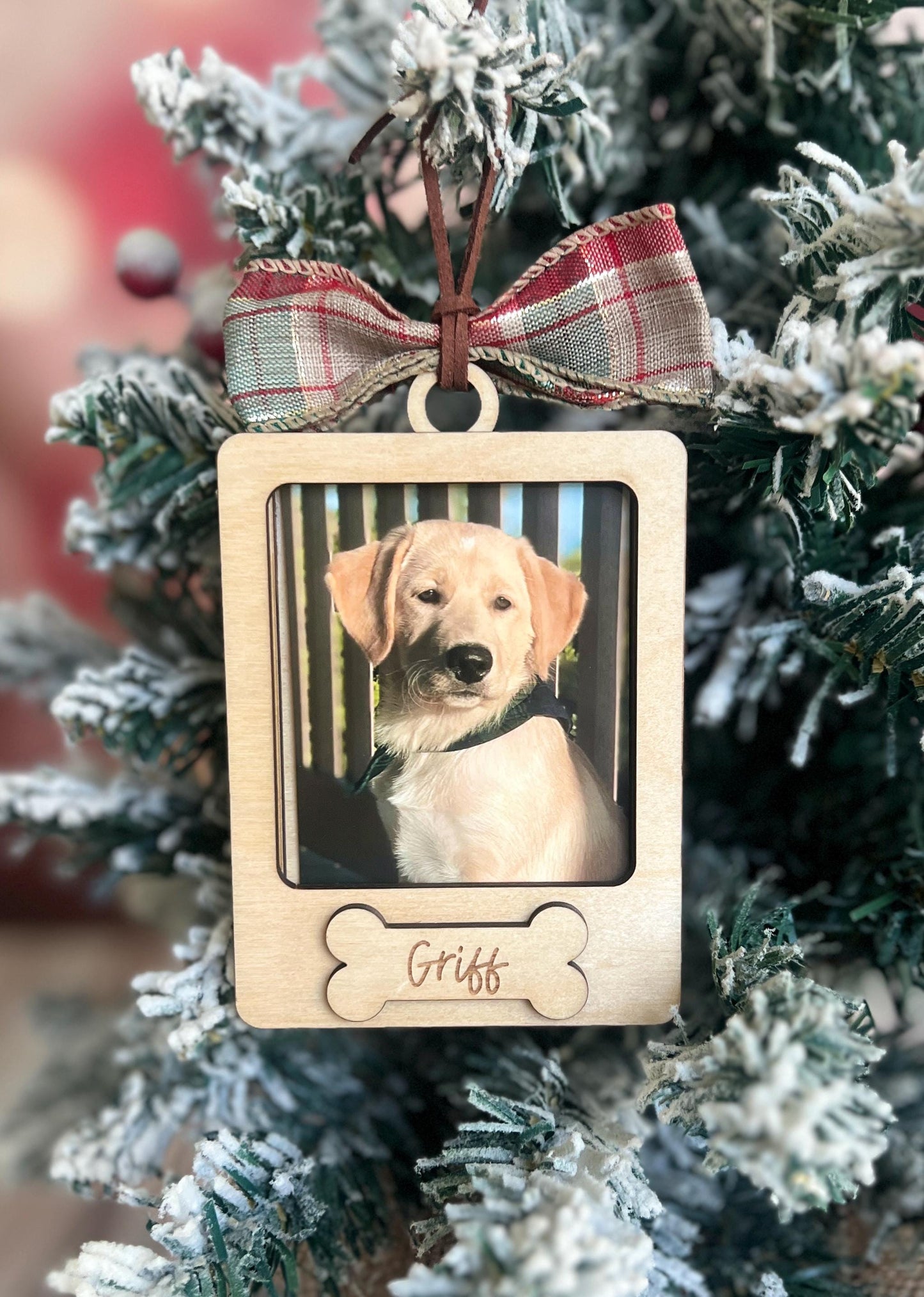 Personalized Pet Photo Frame Ornament, Custom Dog Name Christmas Ornament, Dog Lover Gift, Dog Mom, New Puppy Present, Pet Memorial Gift
