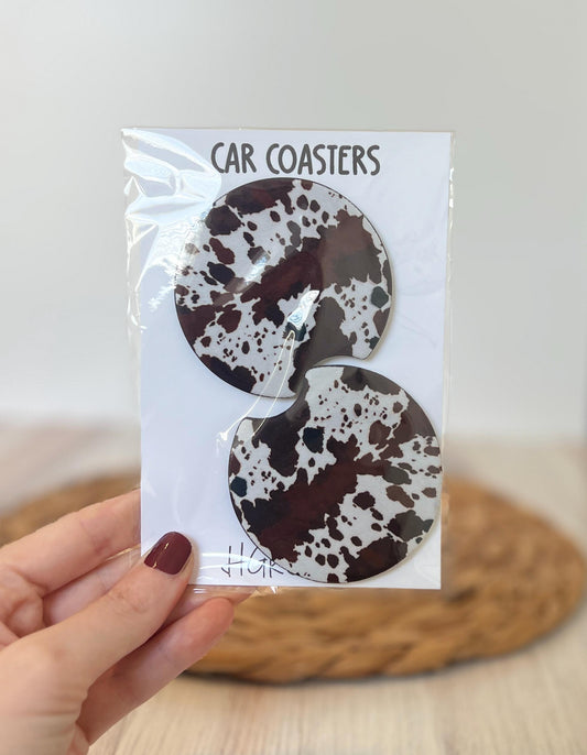Cowhide Car Coaster Set, Cow Print Car Accessories, Western Cup Holder, Present for Cowgirl, Country Lover
