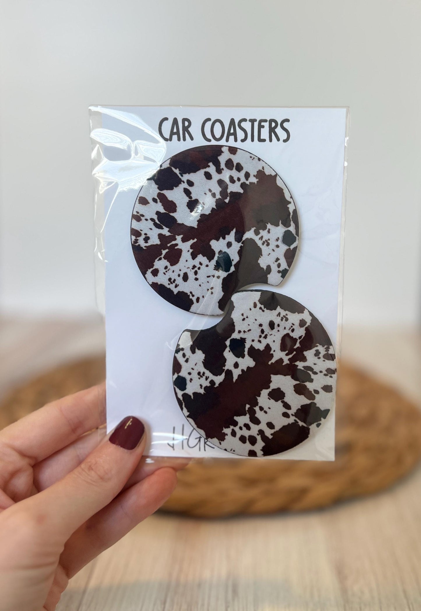 Cowhide Car Coaster Set, Cow Print Car Accessories, Western Cup Holder, Present for Cowgirl, Country Lover