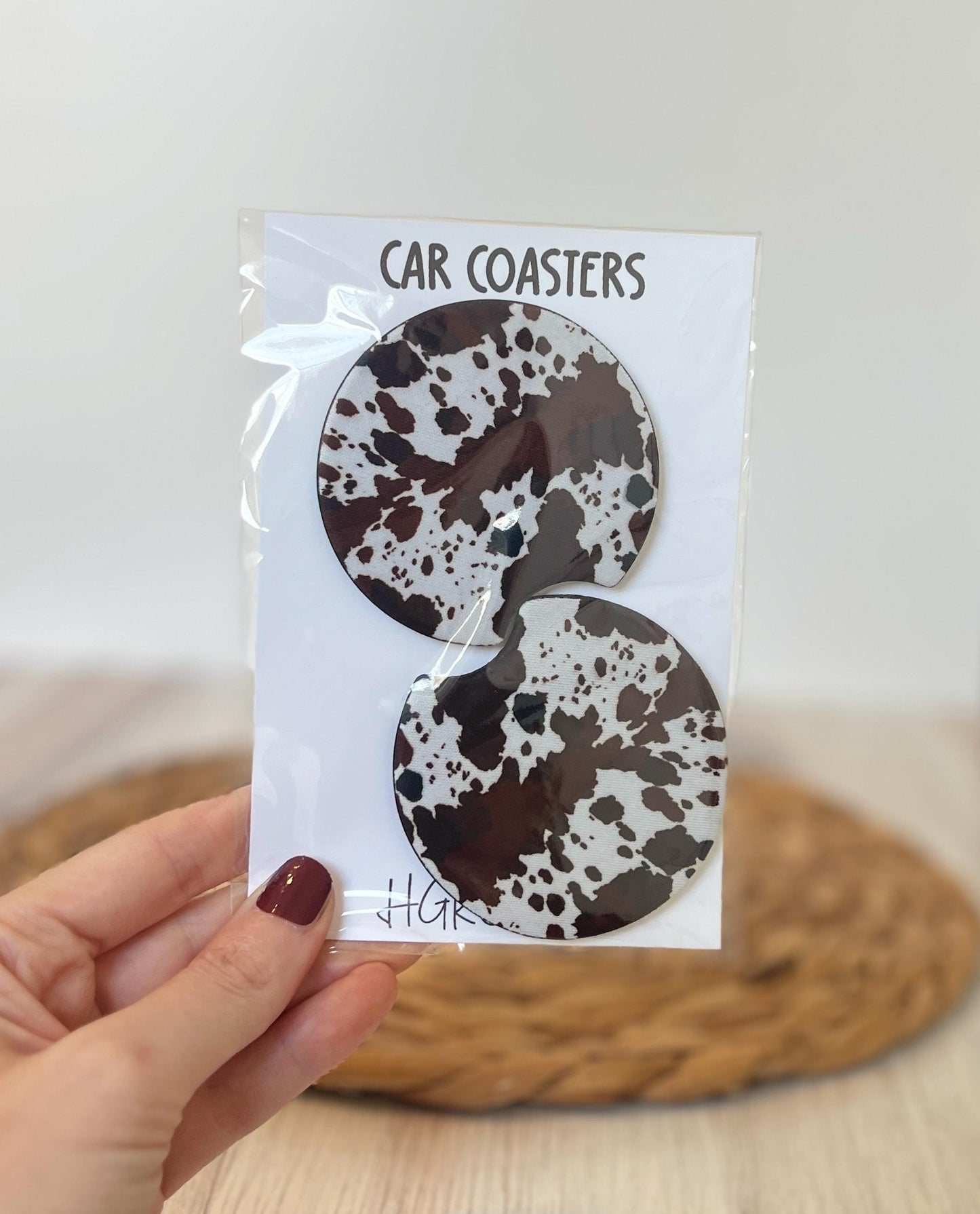 Cowhide Car Coaster Set, Cow Print Car Accessories, Western Cup Holder, Present for Cowgirl, Country Lover