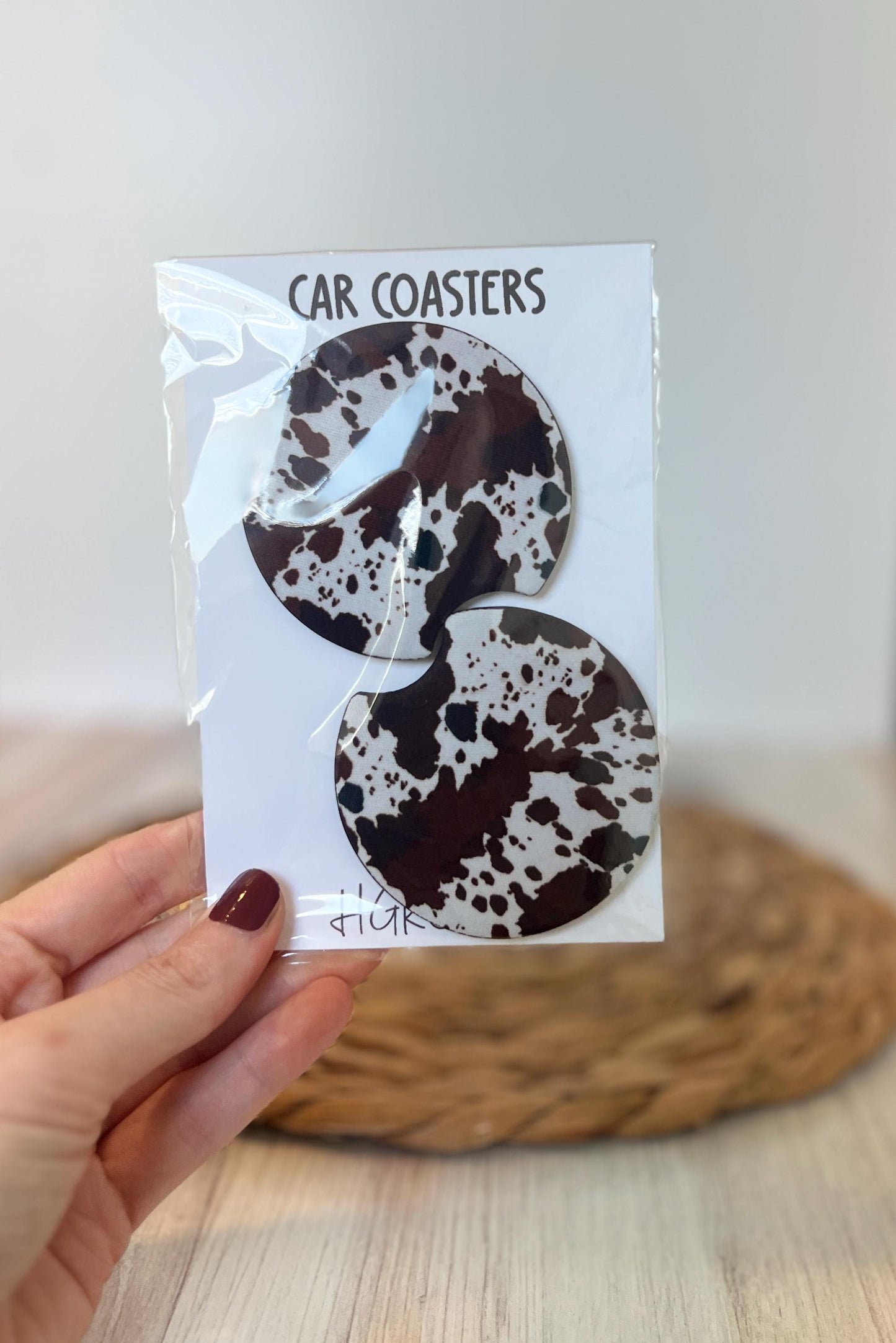 Cowhide Car Coaster Set, Cow Print Car Accessories, Western Cup Holder, Present for Cowgirl, Country Lover