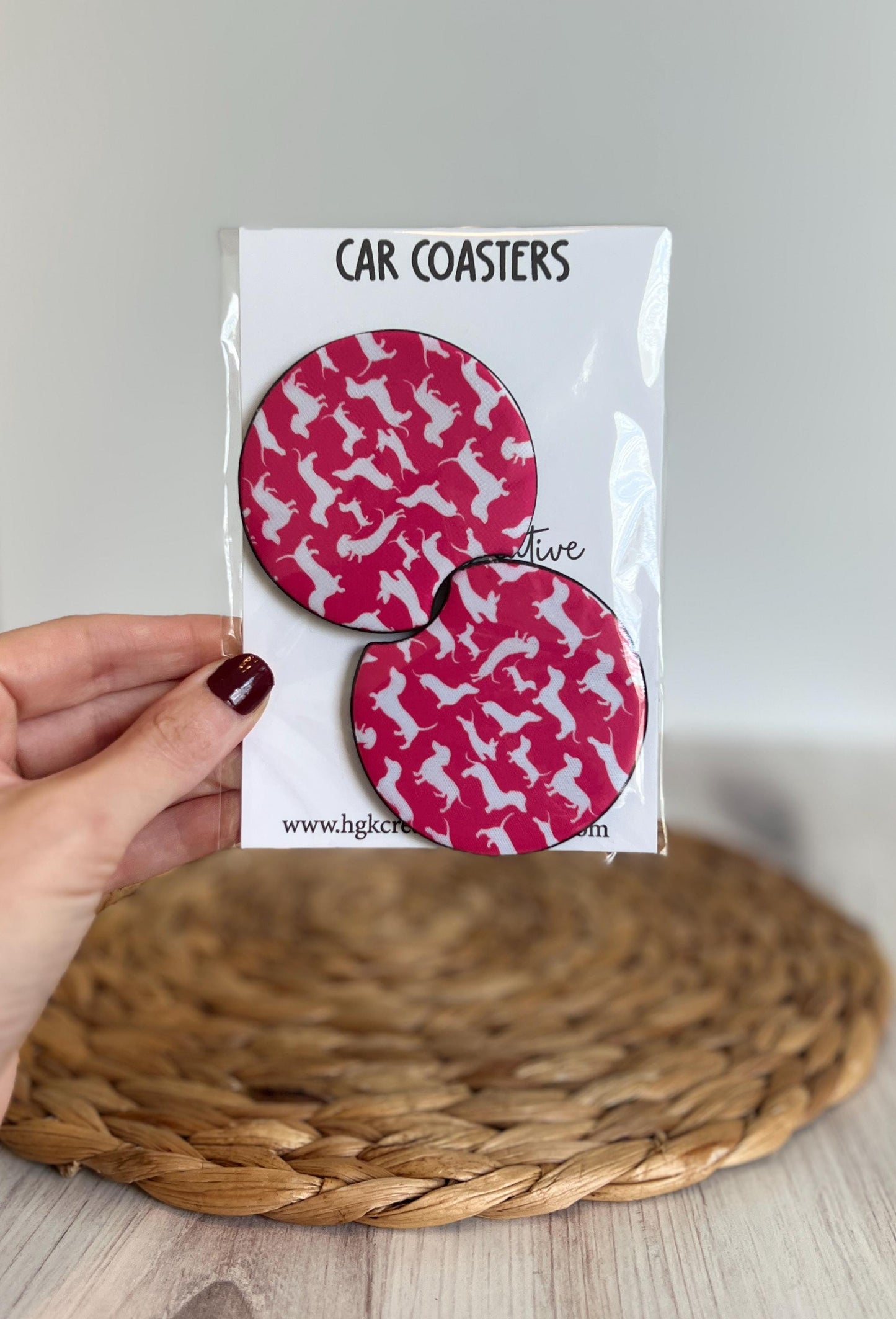 Dachshund Car Coaster Set, Weiner Dog, Doxie Lover, Dog Mom Gift, Car Accessories, Cup Holder