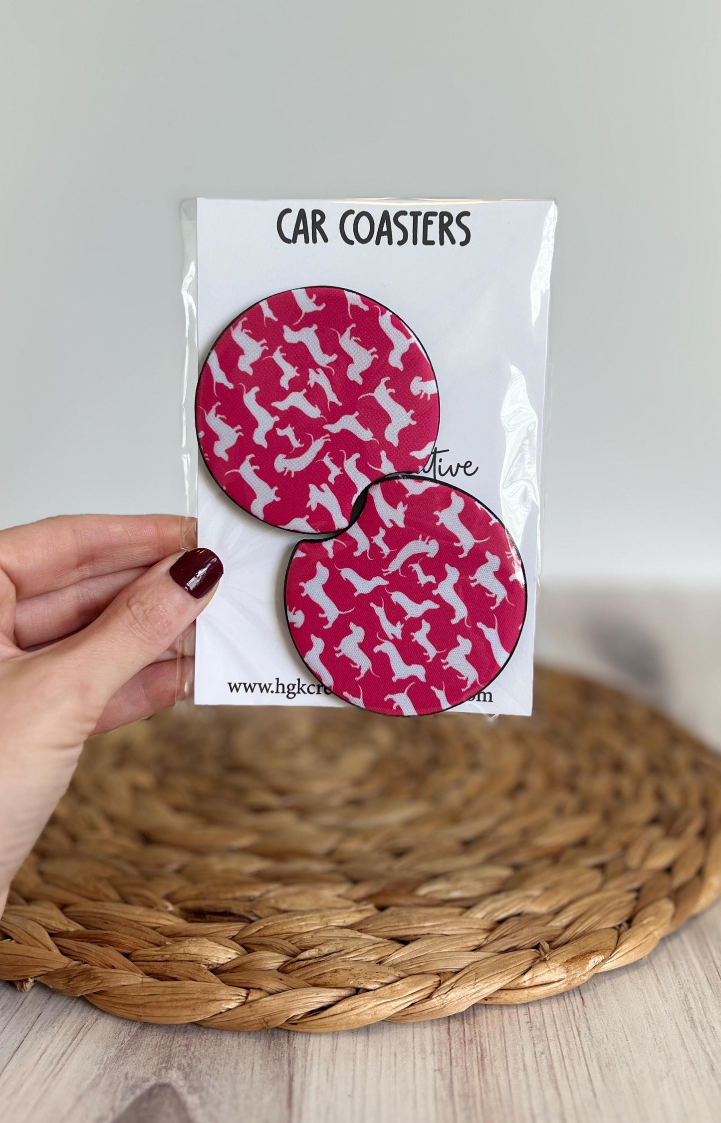 Dachshund Car Coaster Set, Weiner Dog, Doxie Lover, Dog Mom Gift, Car Accessories, Cup Holder